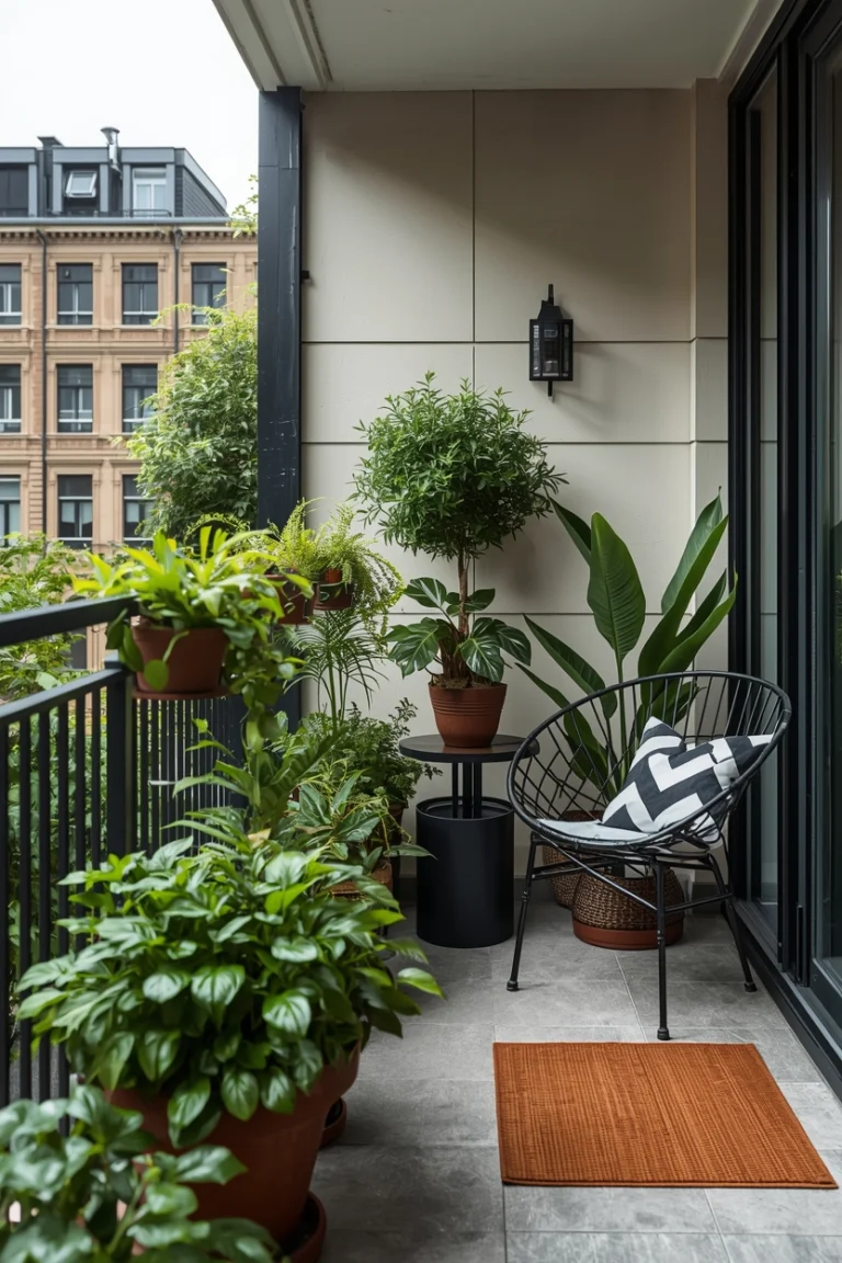 Elegant Outdoor Balcony Decor with Lush Green Plants